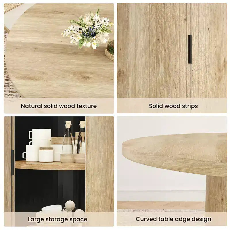 Mesa de comedor redonda de 43 pulgadas, para 4 personas, mesa de cocina compacta de madera con base de metal resistente, adecuada para comedores, acabado natural