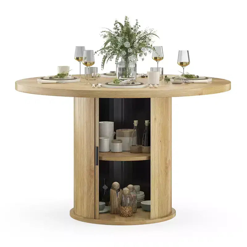 Mesa de comedor redonda de 43 pulgadas, para 4 personas, mesa de cocina compacta de madera con base de metal resistente, adecuada para comedores, acabado natural