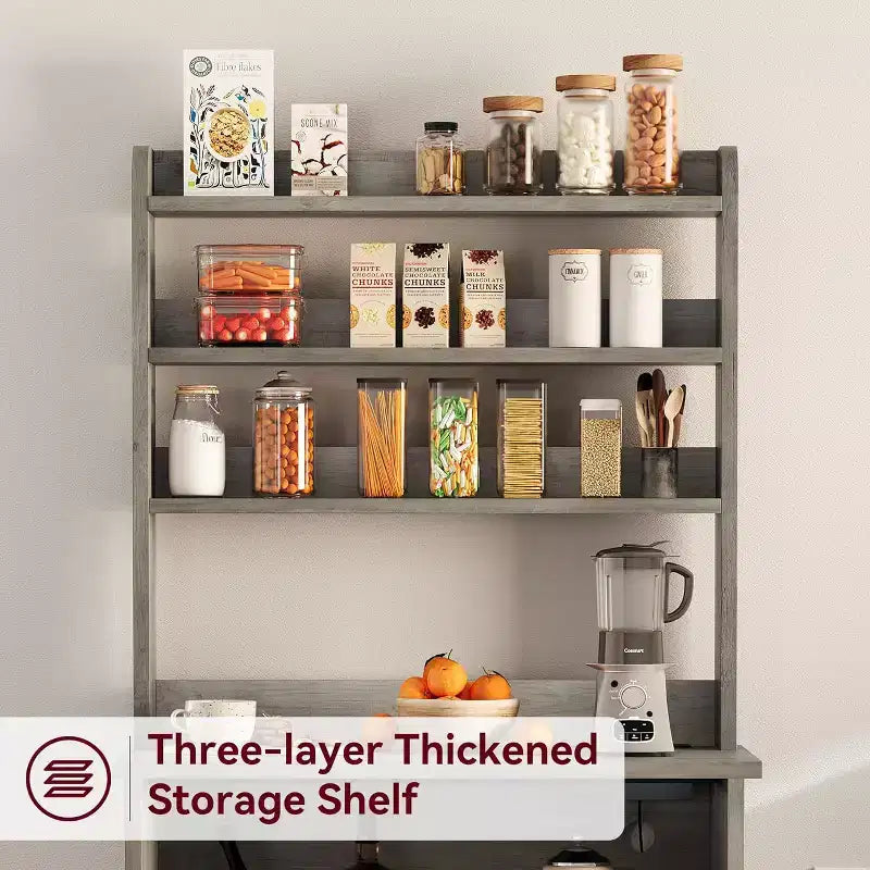 Étagère de cuisine avec placard de rangement, support pour micro-ondes, étagère de cuisine de style ferme avec plateau épais, pour cuisine ou salle à manger