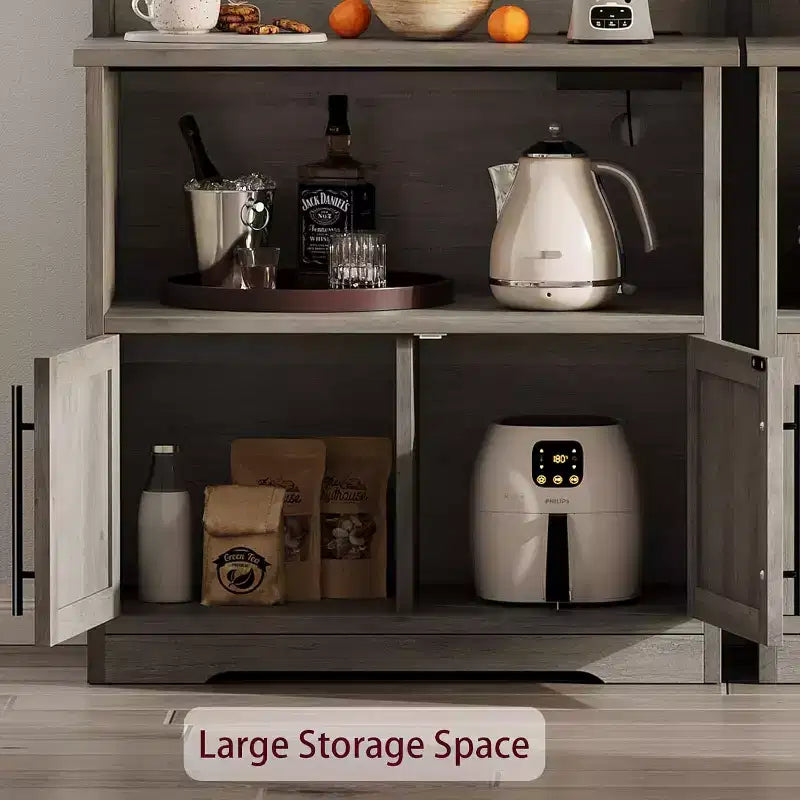 Étagère de cuisine avec placard de rangement, support pour micro-ondes, étagère de cuisine de style ferme avec plateau épais, pour cuisine ou salle à manger
