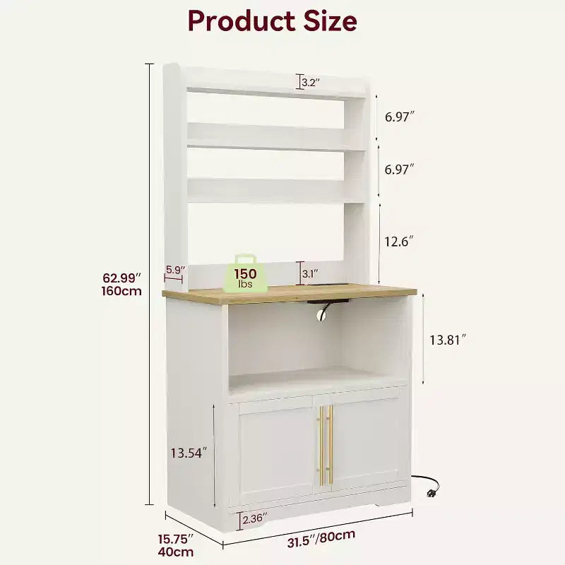 Étagère de cuisine avec placard de rangement, support pour micro-ondes, étagère de cuisine de style ferme avec plateau épais, pour cuisine ou salle à manger