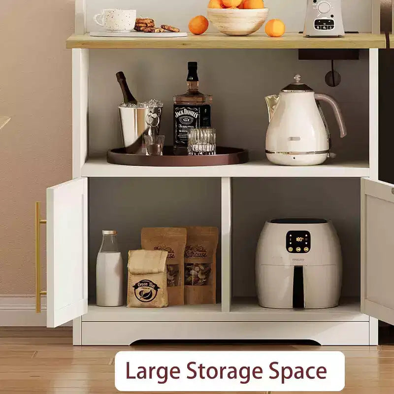 Étagère de cuisine avec placard de rangement, support pour micro-ondes, étagère de cuisine de style ferme avec plateau épais, pour cuisine ou salle à manger