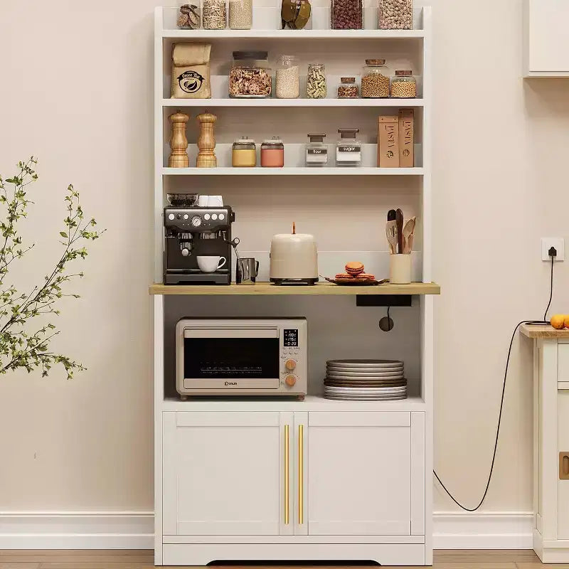 Étagère de cuisine avec placard de rangement, support pour micro-ondes, étagère de cuisine de style ferme avec plateau épais, pour cuisine ou salle à manger