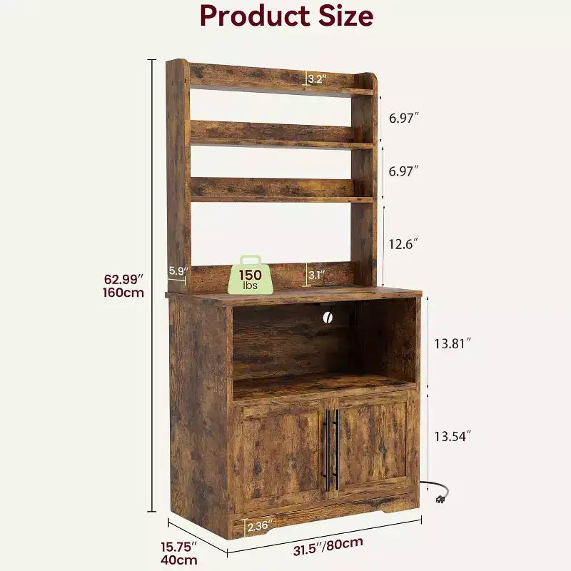 Étagère de cuisine avec placard de rangement, support pour micro-ondes, étagère de cuisine de style ferme avec plateau épais, pour cuisine ou salle à manger