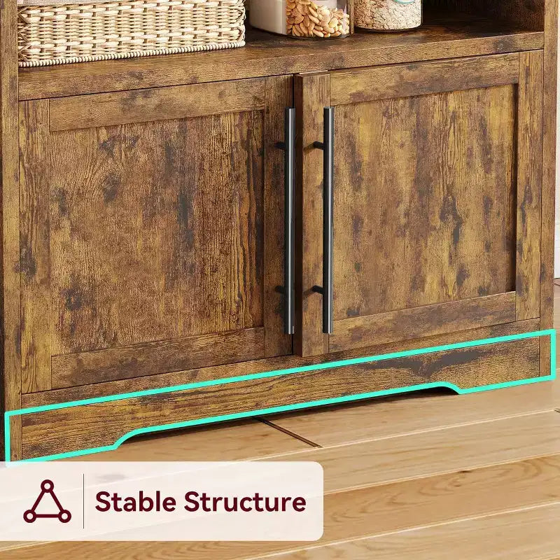 Étagère de cuisine avec placard de rangement, support pour micro-ondes, étagère de cuisine de style ferme avec plateau épais, pour cuisine ou salle à manger