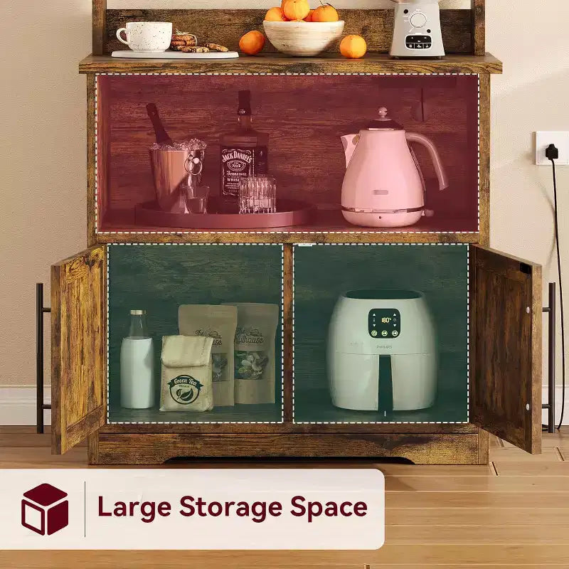 Étagère de cuisine avec placard de rangement, support pour micro-ondes, étagère de cuisine de style ferme avec plateau épais, pour cuisine ou salle à manger