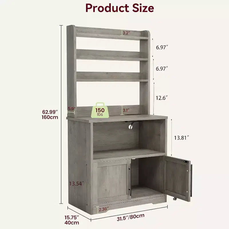 Étagère de cuisine avec placard de rangement, support pour micro-ondes, étagère de cuisine de style ferme avec plateau épais, pour cuisine ou salle à manger