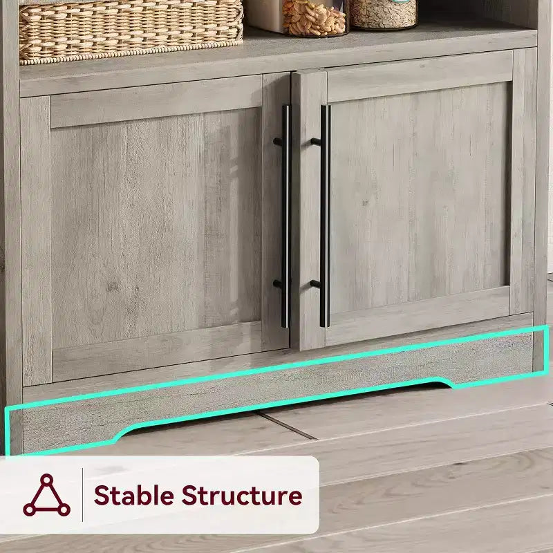 Étagère de cuisine avec placard de rangement, support pour micro-ondes, étagère de cuisine de style ferme avec plateau épais, pour cuisine ou salle à manger