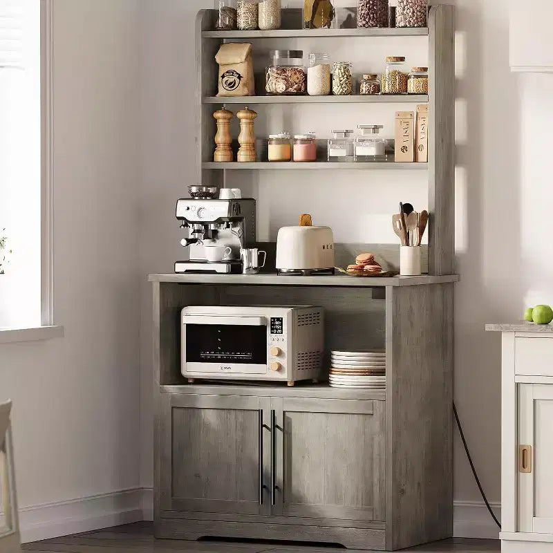 Étagère de cuisine avec placard de rangement, support pour micro-ondes, étagère de cuisine de style ferme avec plateau épais, pour cuisine ou salle à manger
