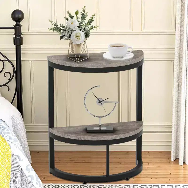 Table d’appoint demi-lune, petite table d’appoint minimaliste pour canapé ou chevet, hauteur de 23.6, grise et noire