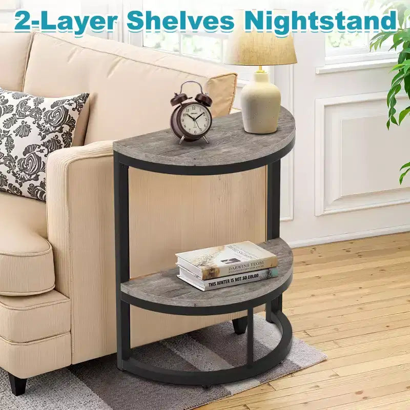 Mesa auxiliar semicircular, mesita minimalista para el sofá y junto a la cama, altura de 23.6, gris+negro
