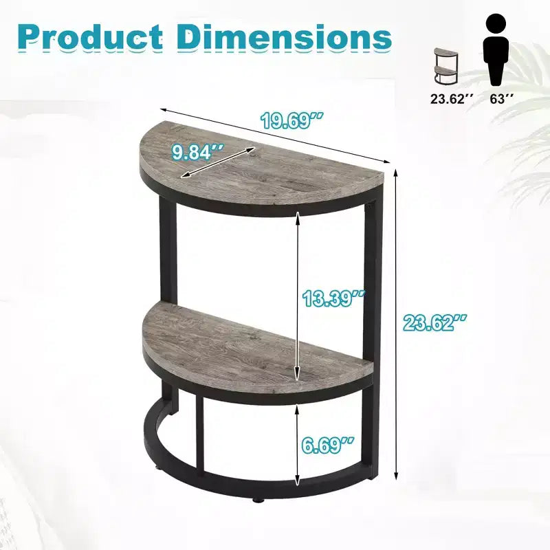 Mesa auxiliar semicircular, mesita minimalista para el sofá y junto a la cama, altura de 23.6, gris+negro