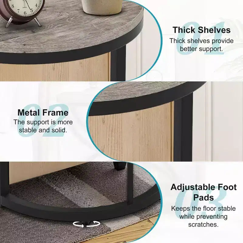 Mesa auxiliar semicircular, mesita minimalista para el sofá y junto a la cama, altura de 23.6, gris+negro