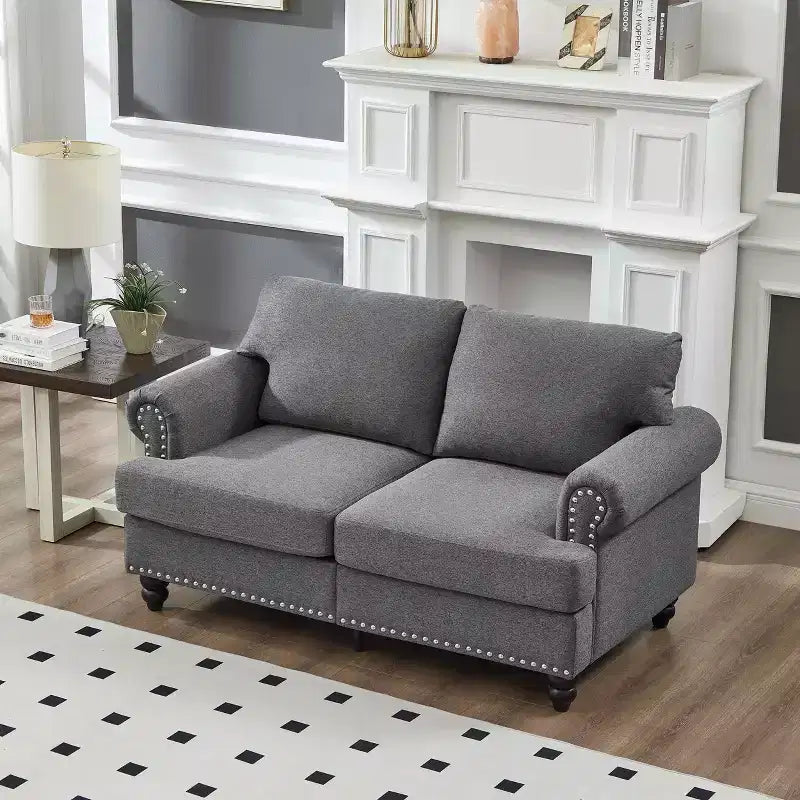 Canapé deux places classique moderne de 59.5, en tissu polyester rembourré, pour salon, gris