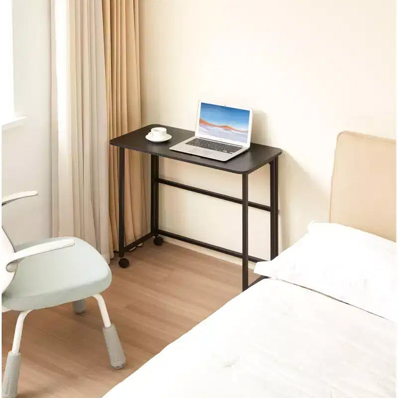 Klapparbeitstisch, zusammenklappbarer Computertisch mit Rollen, MDF-Tischplatte, Eisengestell, Schreibtisch für Homeoffice, Schlafzimmer und Gaming-Zimmer