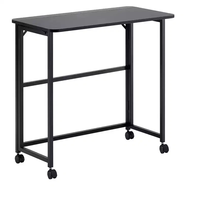 Klapparbeitstisch, zusammenklappbarer Computertisch mit Rollen, MDF-Tischplatte, Eisengestell, Schreibtisch für Homeoffice, Schlafzimmer und Gaming-Zimmer