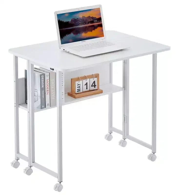 Klapparbeitstisch, zusammenklappbarer Computertisch mit Rollen, MDF-Tischplatte, Eisengestell, Schreibtisch für Homeoffice, Schlafzimmer und Gaming-Zimmer