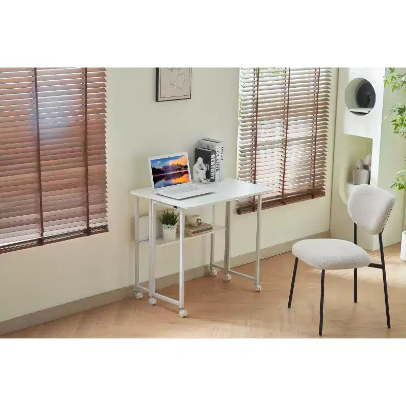 Bureau pliant, bureau d’ordinateur pliable sur roulettes, plateau en MDF, cadre en fer, bureau pour étude à domicile, bureau, chambre ou salle de jeux