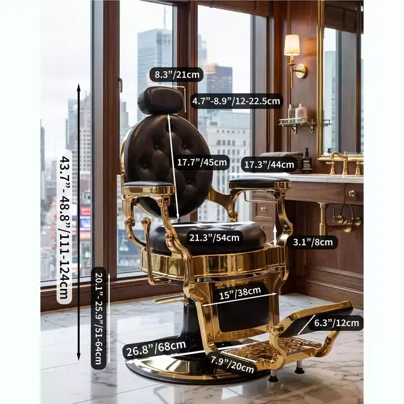 Retro-Friseurstuhl mit 360-Grad-Drehfunktion, verstellbarem Salonstuhl mit Kopfstütze und Fußstütze, Stylingstuhl für Zuhause und Haarwäsche, maximale Belastbarkeit 700 lbs