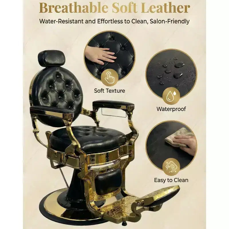 Retro-Friseurstuhl mit 360-Grad-Drehfunktion, verstellbarem Salonstuhl mit Kopfstütze und Fußstütze, Stylingstuhl für Zuhause und Haarwäsche, maximale Belastbarkeit 700 lbs