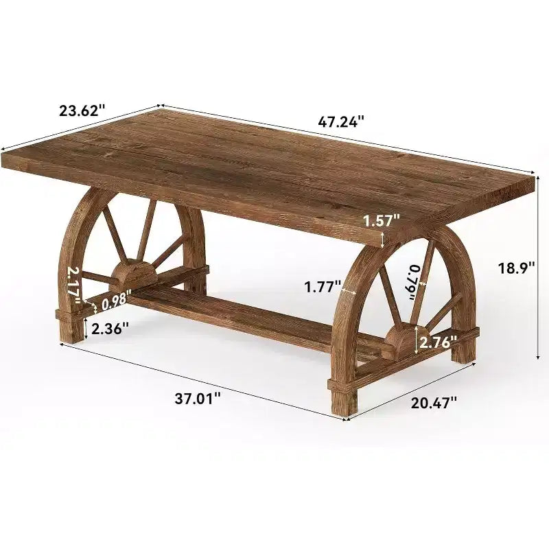 Mesa de centro rectangular de madera maciza de 47 pulgadas, estilo granja, para sala de estar, mesa rústica para cócteles y té, fácil de montar