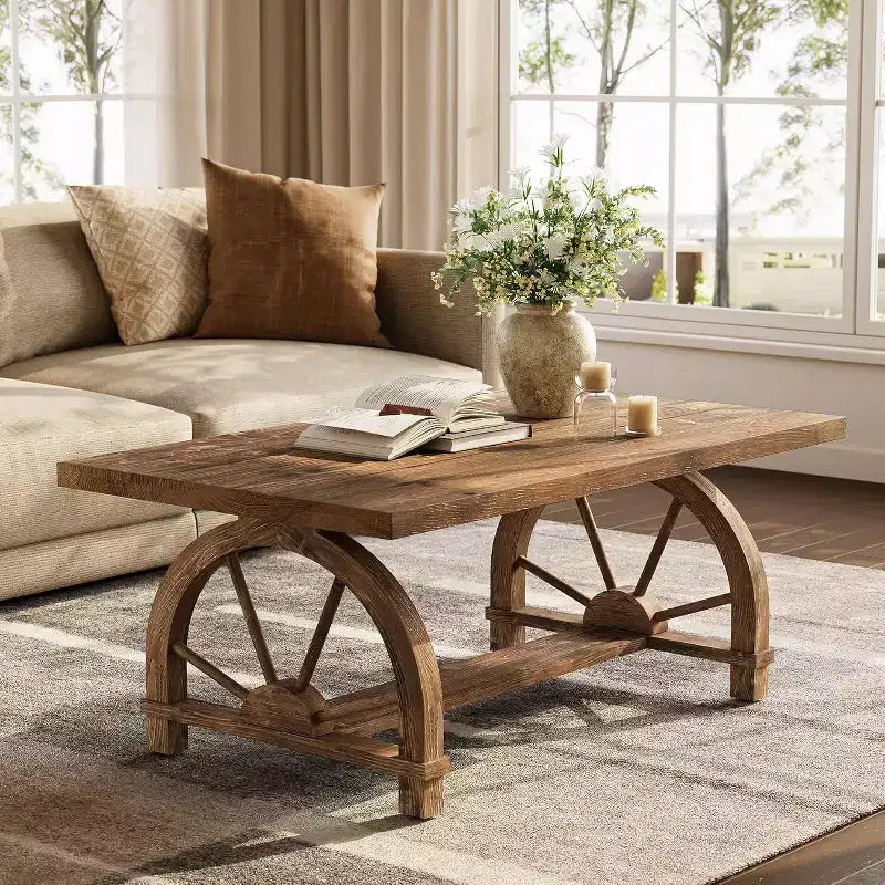 Mesa de centro rectangular de madera maciza de 47 pulgadas, estilo granja, para sala de estar, mesa rústica para cócteles y té, fácil de montar
