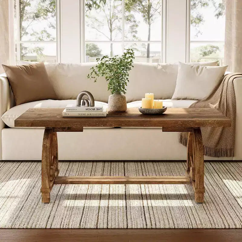 Table basse en bois massif de 47 pouces, table rectangulaire de style maison de campagne pour le salon, meuble rustique pour café ou thé, montage facile