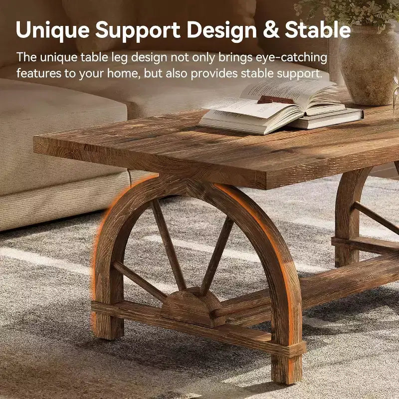 Mesa de centro rectangular de madera maciza de 47 pulgadas, estilo granja, para sala de estar, mesa rústica para cócteles y té, fácil de montar