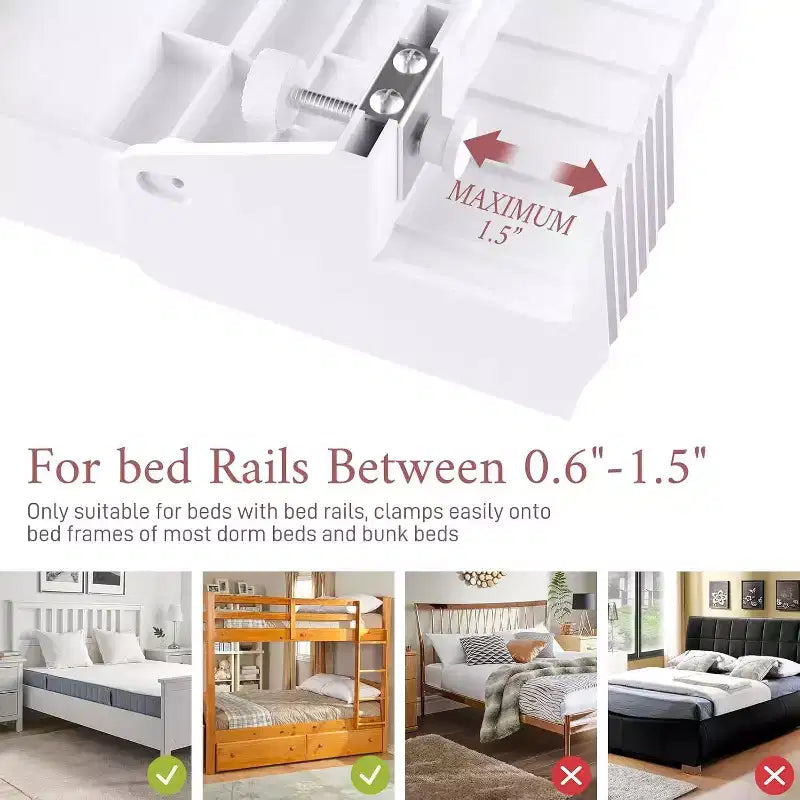 Estante de cama, estante plegable con pinza para litera, mesita de noche con cajón, soporte para taza y cable, blanco