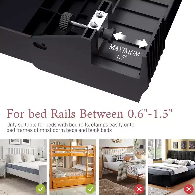 Estante de cama, estante plegable con pinza para litera, mesita de noche con cajón, soporte para taza y cable, blanco