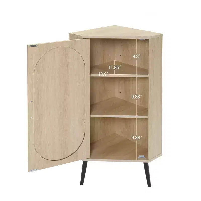 Meuble d’angle en rotin naturel de 15 pouces avec étagères réglables, rangement d’angle autoportant pour salon, finition naturelle