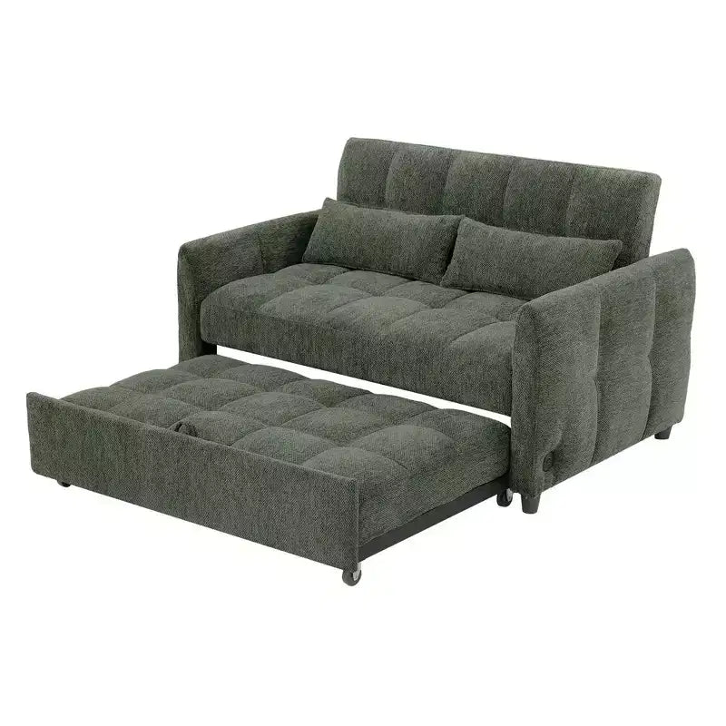Loveseat-Sofa, 52.8, ausziehbares Schlafsofa mit Knopfheftung, verstellbarer Rückenlehne und zwei Lendenkissen fürs Wohnzimmer, grün