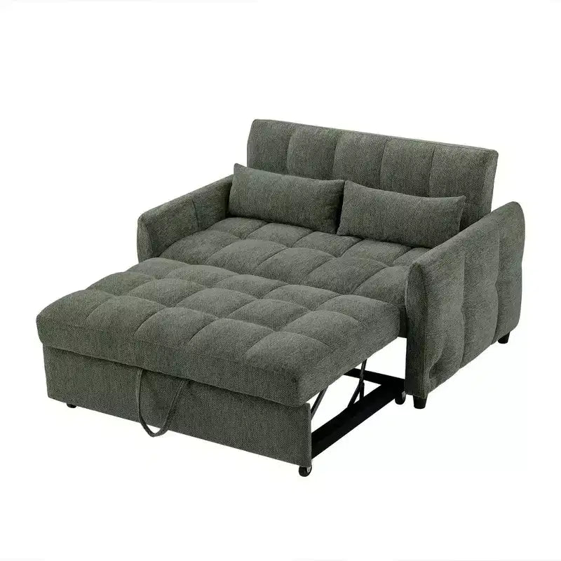 Loveseat-Sofa, 52.8, ausziehbares Schlafsofa mit Knopfheftung, verstellbarer Rückenlehne und zwei Lendenkissen fürs Wohnzimmer, grün