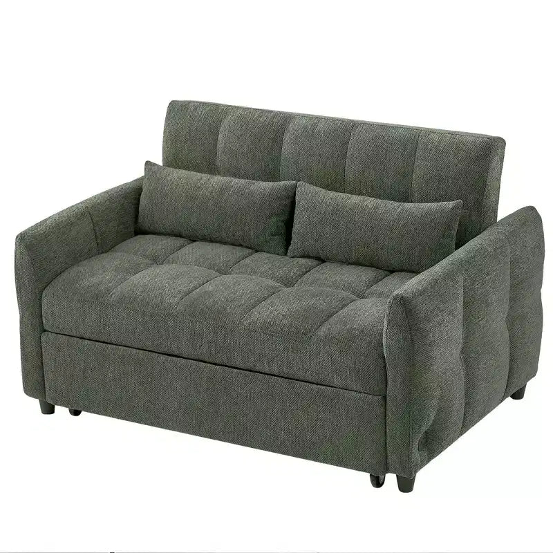 Loveseat-Sofa, 52.8, ausziehbares Schlafsofa mit Knopfheftung, verstellbarer Rückenlehne und zwei Lendenkissen fürs Wohnzimmer, grün
