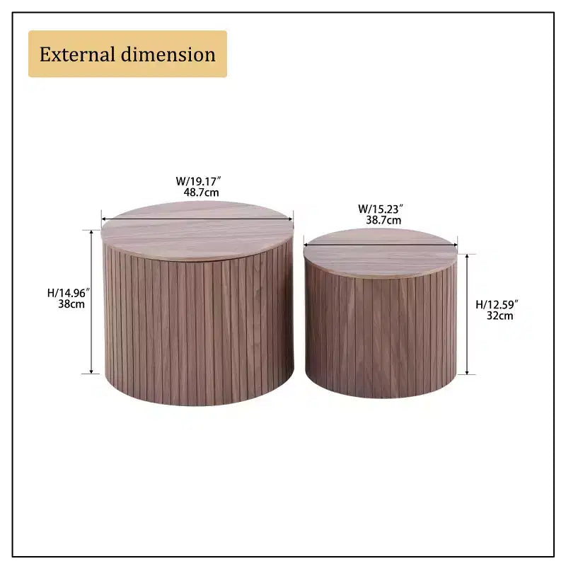 Ensemble de 2 tables basses et d’appoint rondes modernes avec rangement dissimulé, sans montage, tables décoratives élégantes pour salon ou coin détente