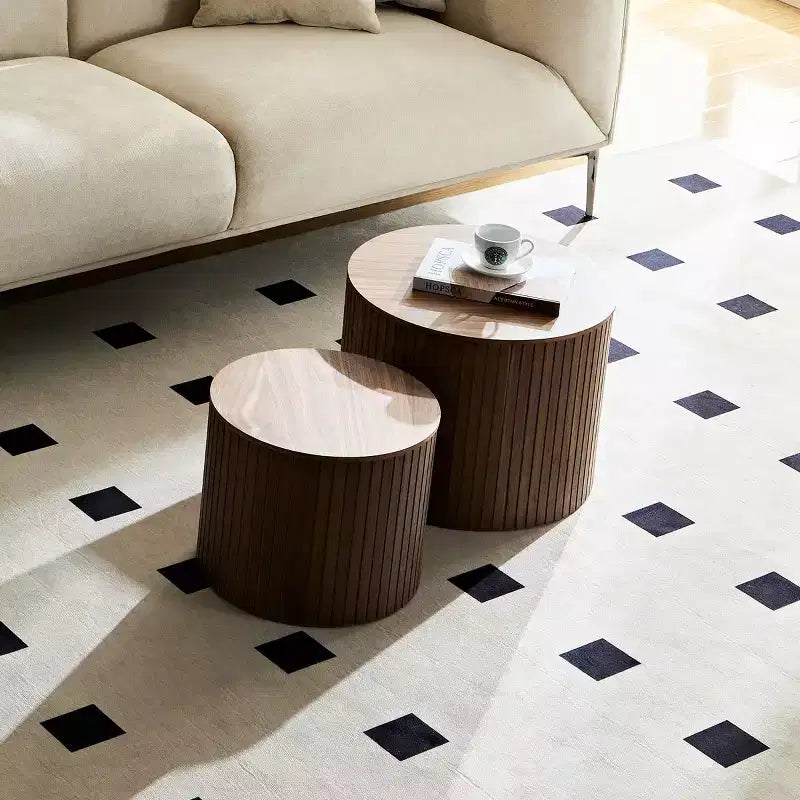 Ensemble de 2 tables basses et d’appoint rondes modernes avec rangement dissimulé, sans montage, tables décoratives élégantes pour salon ou coin détente