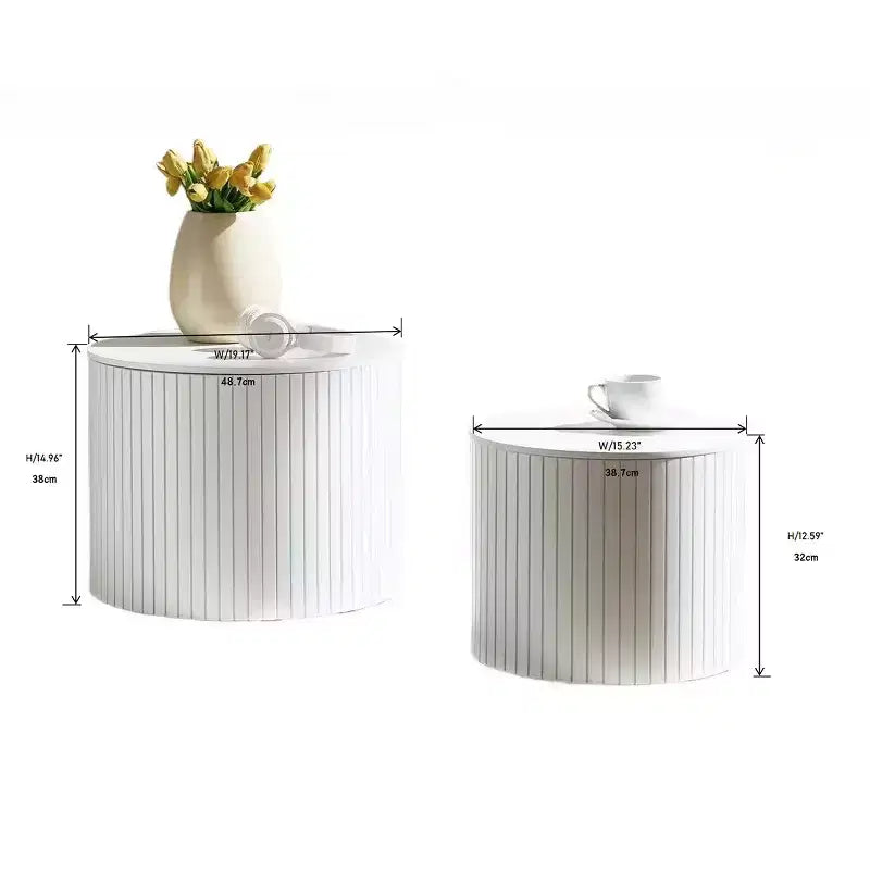 Ensemble de 2 tables basses et d’appoint rondes modernes avec rangement dissimulé, sans montage, tables décoratives élégantes pour salon ou coin détente