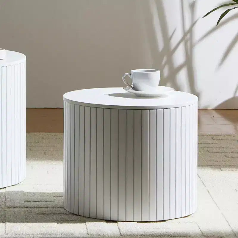 Ensemble de 2 tables basses et d’appoint rondes modernes avec rangement dissimulé, sans montage, tables décoratives élégantes pour salon ou coin détente