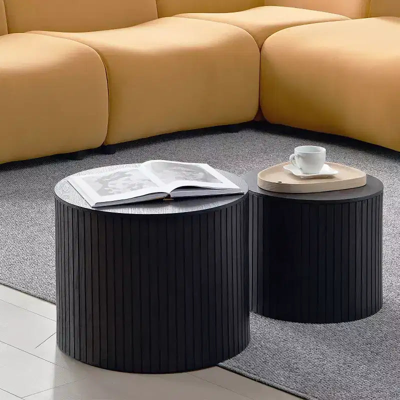Ensemble de 2 tables basses et d’appoint rondes modernes avec rangement dissimulé, sans montage, tables décoratives élégantes pour salon ou coin détente