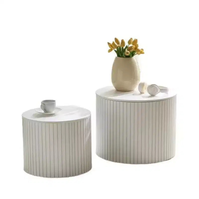 Ensemble de 2 tables basses et d’appoint rondes modernes avec rangement dissimulé, sans montage, tables décoratives élégantes pour salon ou coin détente