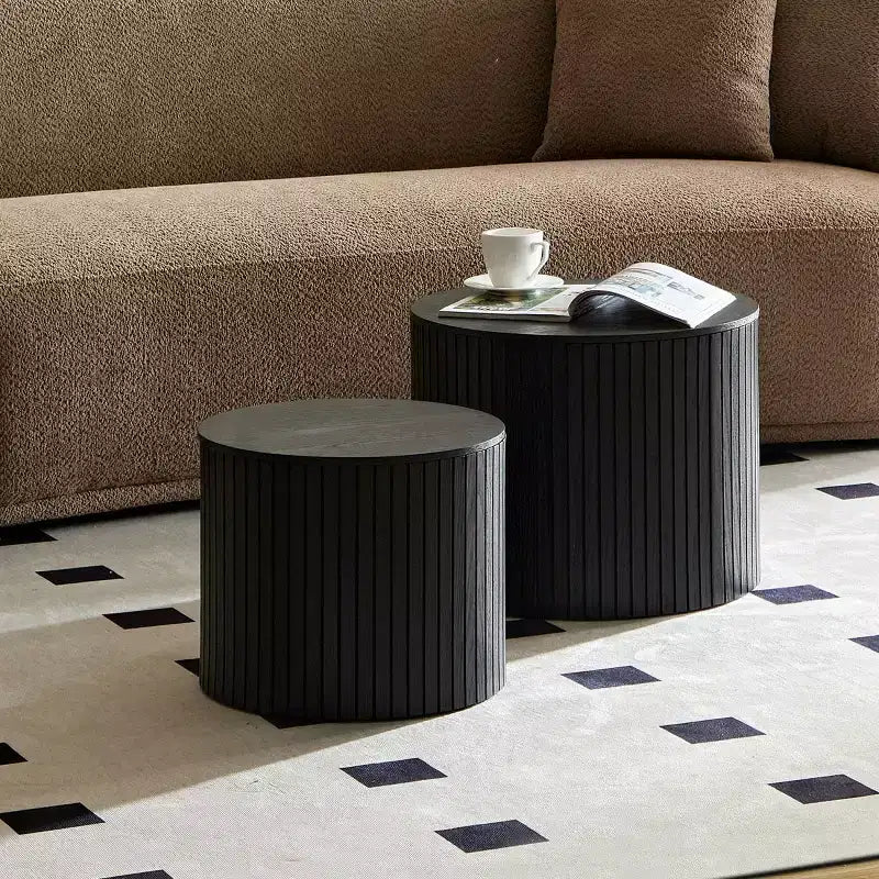 Ensemble de 2 tables basses et d’appoint rondes modernes avec rangement dissimulé, sans montage, tables décoratives élégantes pour salon ou coin détente