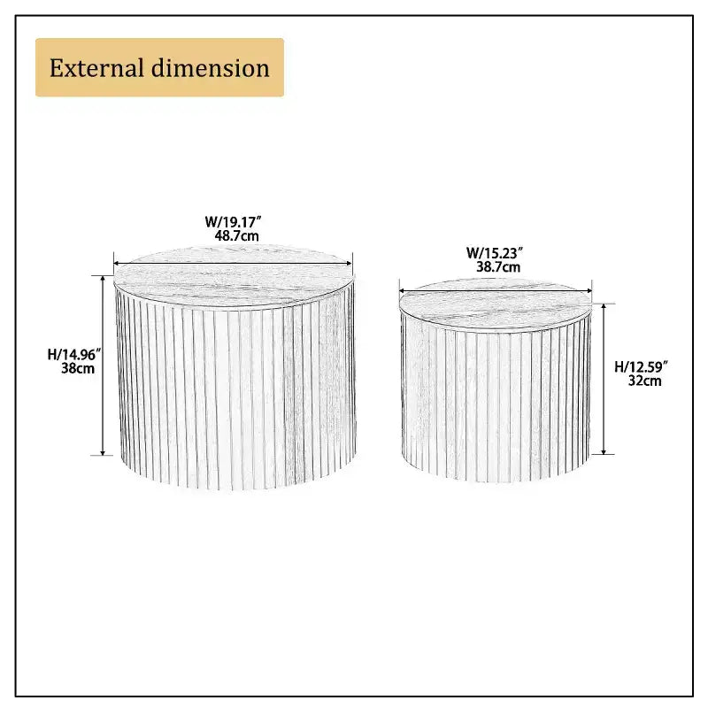 Ensemble de 2 tables basses et d’appoint rondes modernes avec rangement dissimulé, sans montage, tables décoratives élégantes pour salon ou coin détente