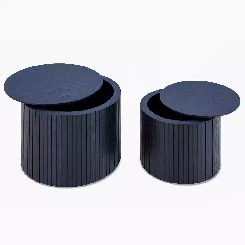 Ensemble de 2 tables basses et d’appoint rondes modernes avec rangement dissimulé, sans montage, tables décoratives élégantes pour salon ou coin détente