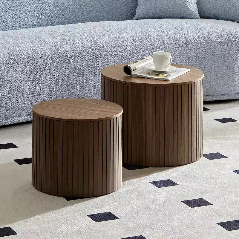 Ensemble de 2 tables basses et d’appoint rondes modernes avec rangement dissimulé, sans montage, tables décoratives élégantes pour salon ou coin détente