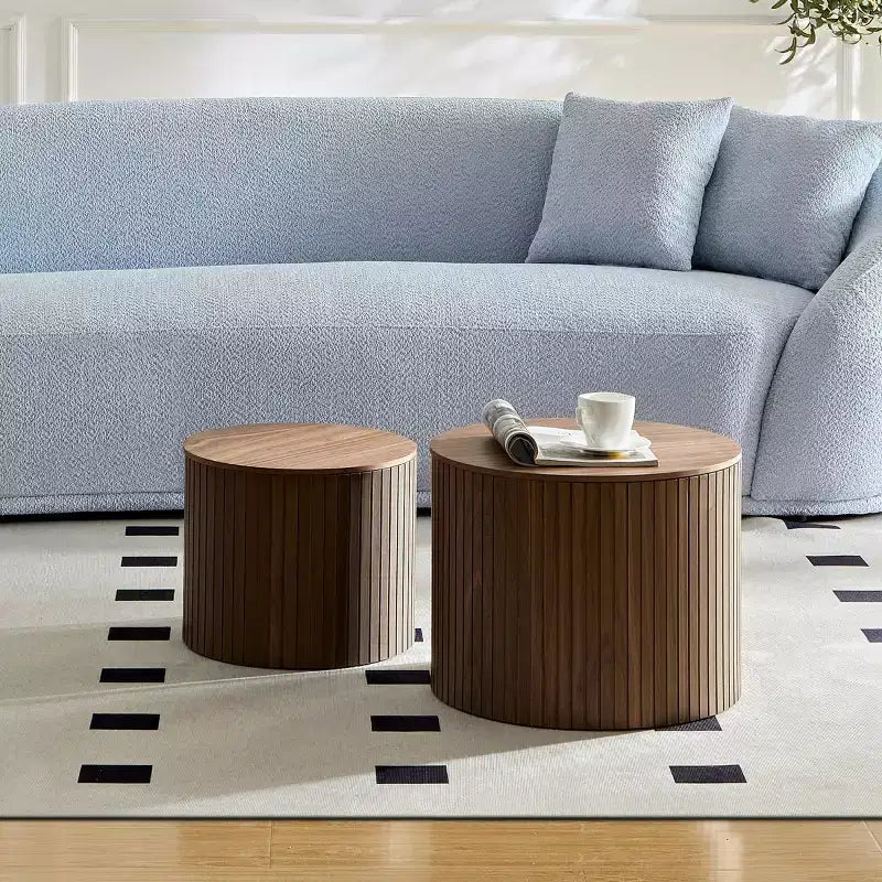 Ensemble de 2 tables basses et d’appoint rondes modernes avec rangement dissimulé, sans montage, tables décoratives élégantes pour salon ou coin détente