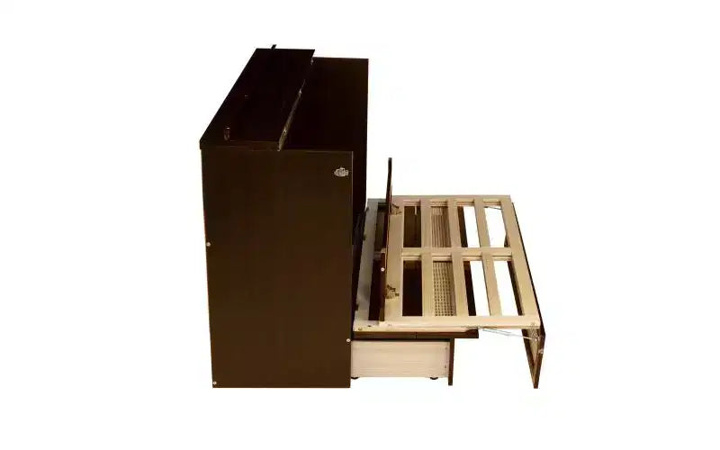 Cama Murphy tamaño queen de 80 pulgadas, cama tipo armario de pino con detalles de mimbre, cajones de almacenamiento integrados, apta para dormitorios, nogal