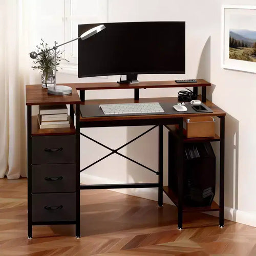 Karl Home 47'' 47'' Modern Computer Desk With Charging Station & Storage Drawers