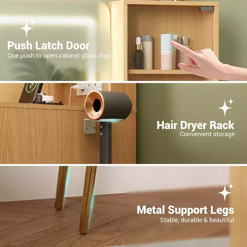 48 Schminktisch mit Spiegel und Beleuchtung, geriffelter Schminktisch aus Holz mit 4 Schubladen und Ladestation, Schminktisch-Set fürs Schlafzimmer, Schwarz