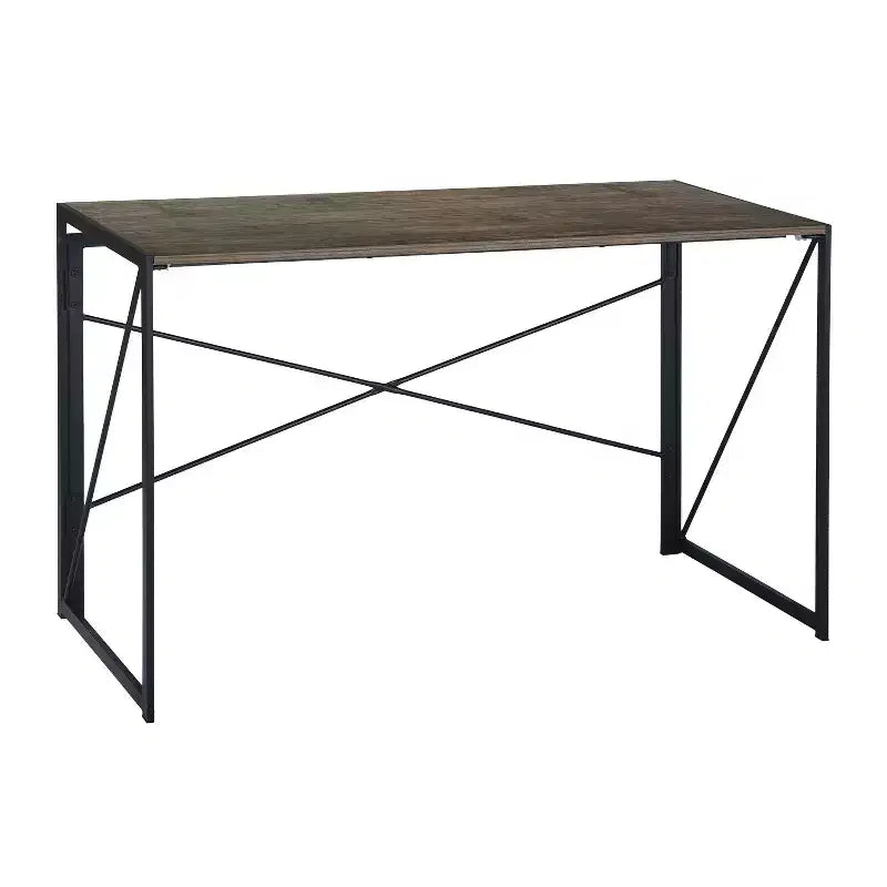 Grand bureau pliant avec large plateau en bois et cadre en métal pour bureau à domicile