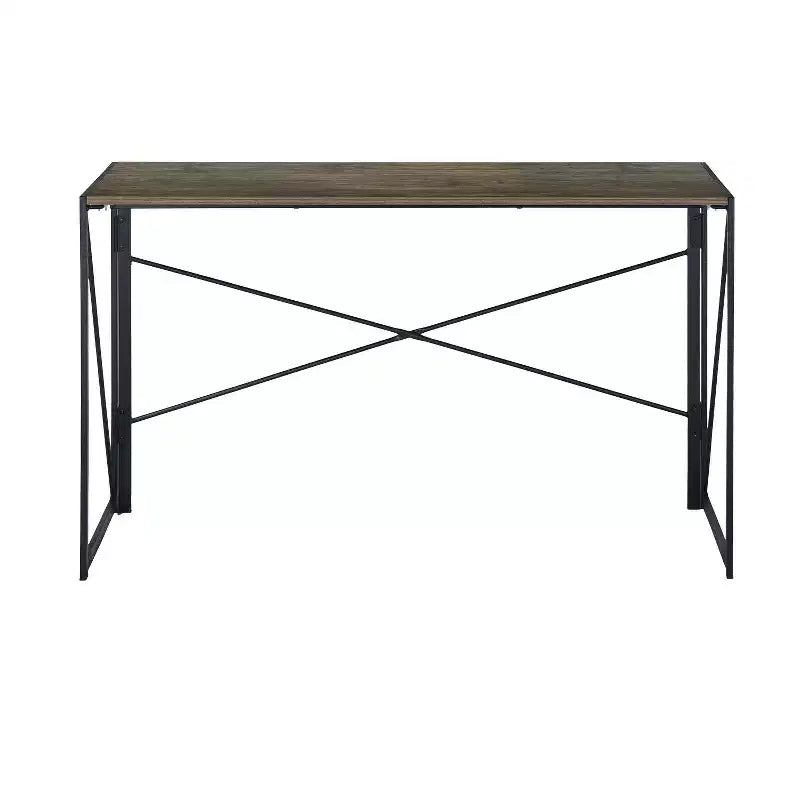 Grand bureau pliant avec large plateau en bois et cadre en métal pour bureau à domicile